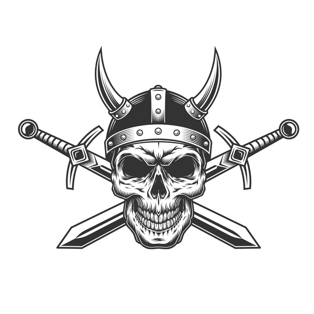 Cráneo vikingo monocromo vintage