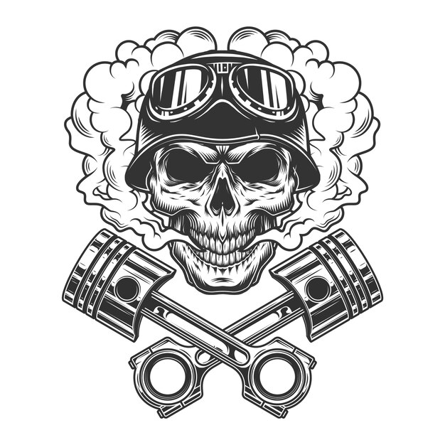 Cráneo vintage biker monocromo