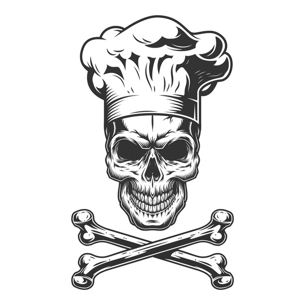 Cráneo vintage en gorro de cocinero