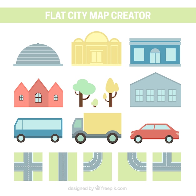 Crea una ciudad, en estilo plano