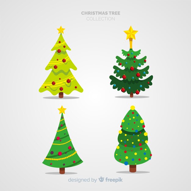 Creativa colección de árboles de navidad en diseño flat