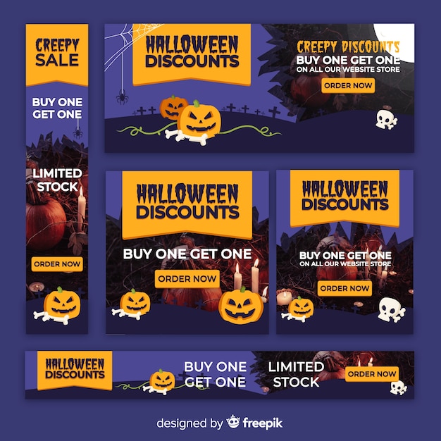 Vector gratuito creativa colección de banners web de rebajas de halloween