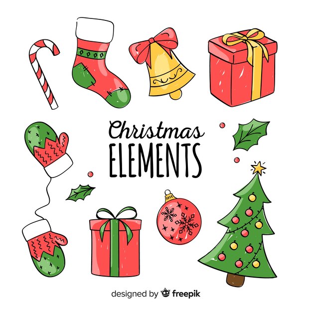 Creativa colección de elementos de navidad dibujados a mano