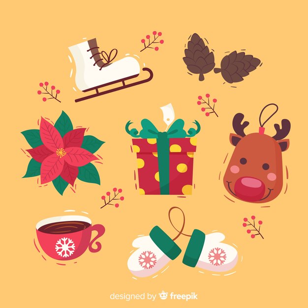 Creativa colección de elementos de navidad dibujados a mano