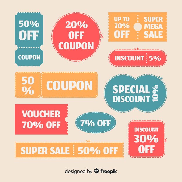 Creativa colección de etiquetas de cupón de rebajas