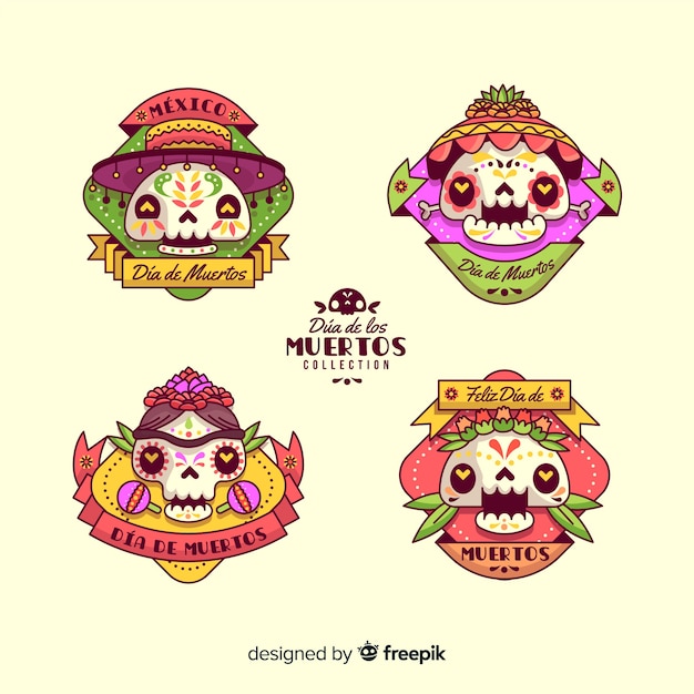 Creativa colección de etiquetas del día de los muertos