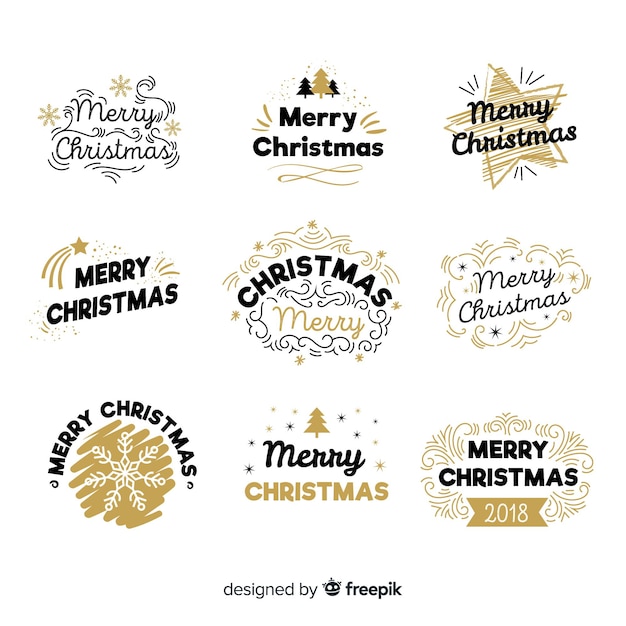 Creativa colección de etiquetas de navidad negras y doradas