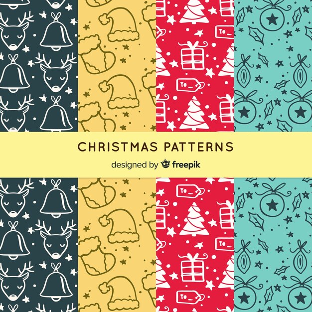 Creativa colección de patrones de navidad dibujados a mano