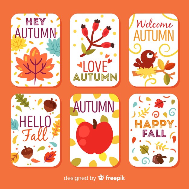 Creativa colección de tarjetas con concepto de otoño