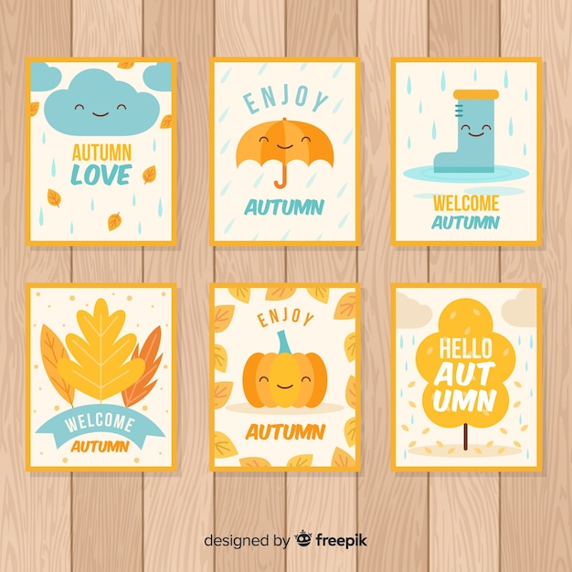 Creativa colección de tarjetas con concepto de otoño