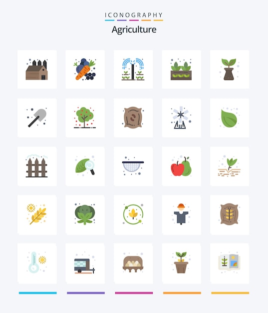 Creative agriculture 25 paquete de iconos planos, como agricultura de excavación de jardines, agricultura de plantas