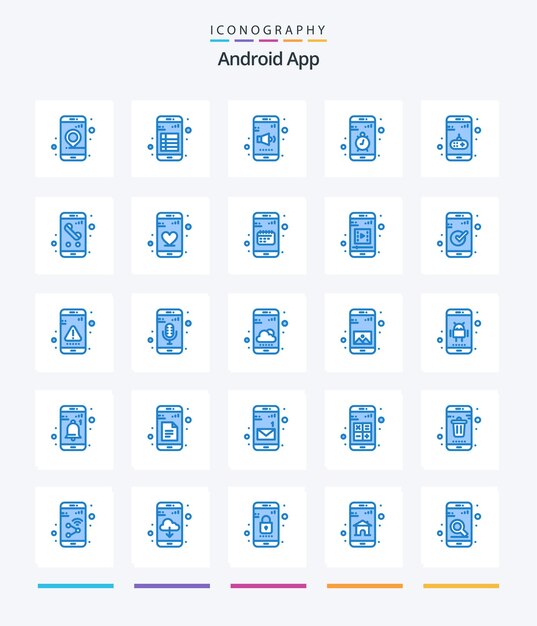 Creative Android App 25 Paquete de iconos azules como detener el volumen de contacto de lectura móvil