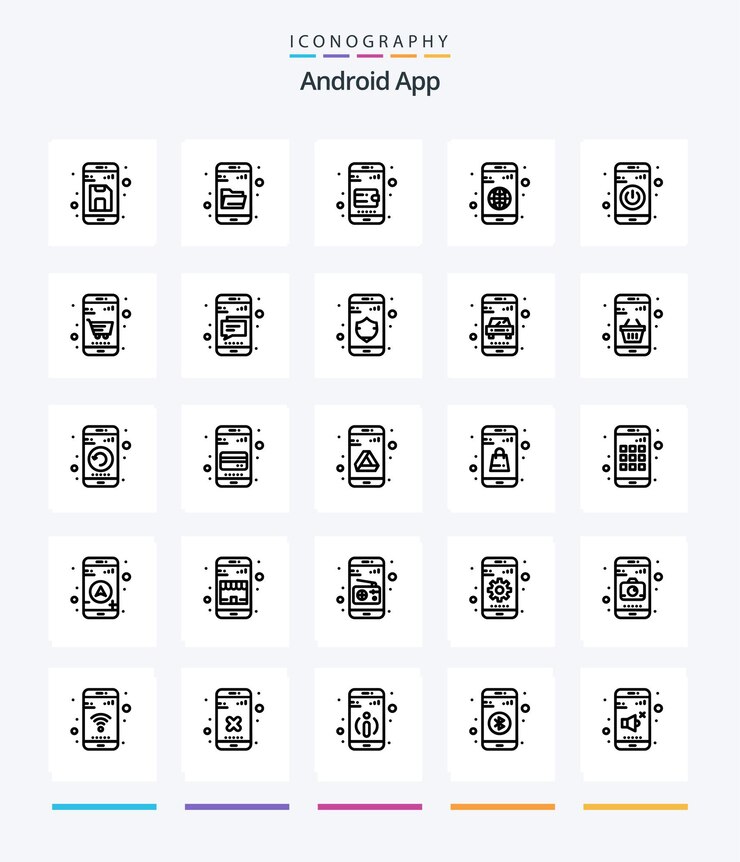Vector gratuito creative android app 25 paquete de iconos de contorno, como cambiar la aplicación de globo de búsqueda móvil