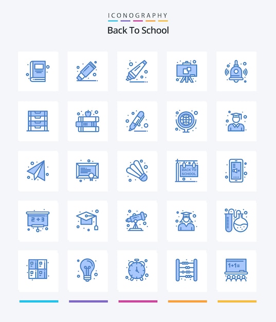 Vector gratuito creative back to school 25 paquete de iconos azules como campana de cajón educación escuela de educación