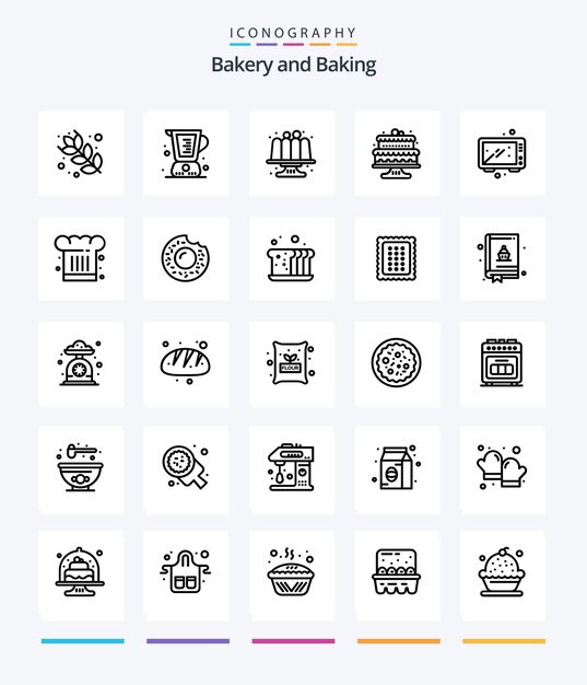 Creative Baking 25 paquete de iconos de contorno, como la cocina de un café, la cocción de alimentos horneados