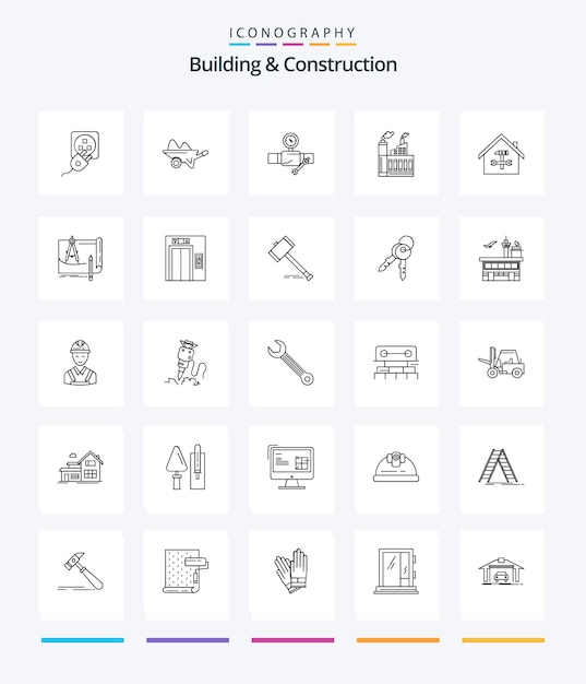 Vector gratuito creative building and construction 25 paquete de iconos de contorno, como la construcción de un edificio de reparación de jardines