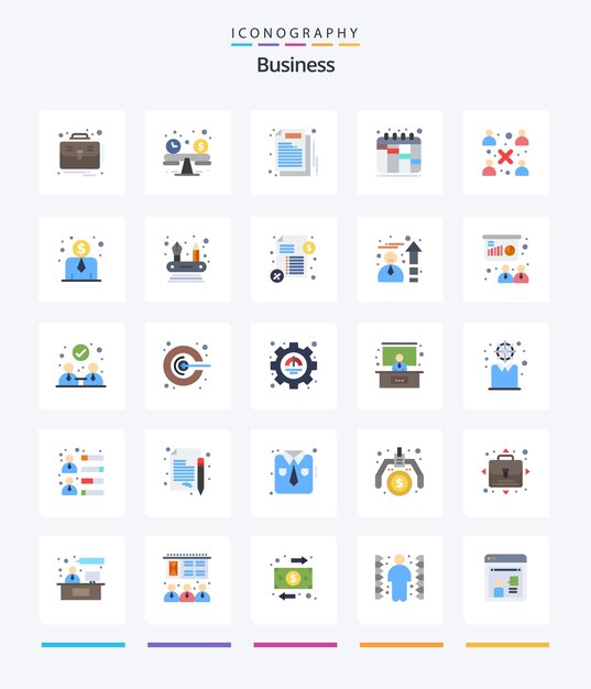 Creative Business 25 Paquete de iconos planos, como grupo de trabajo, documento moderno, planificación empresarial