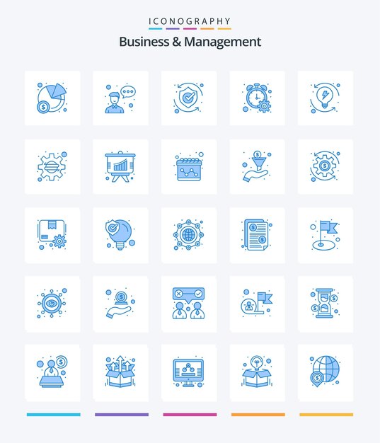 Creative Business And Management 25 paquete de iconos azules como contador de porcentaje de progreso de seguridad del temporizador de proceso