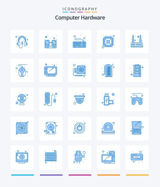 Creative Computer Hardware 25 paquete de iconos azules, como el almacenamiento del enrutador, el hardware de la computadora, la computadora
