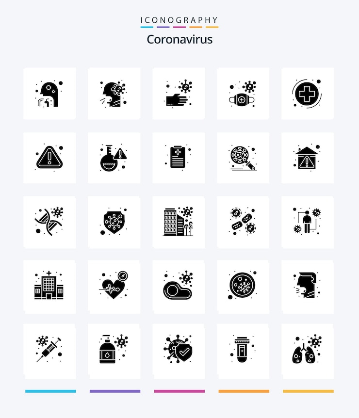 Creative Coronavirus 25 Glyph Solid Black icon pack Tales como signo de aviso gripe atención médica médica
