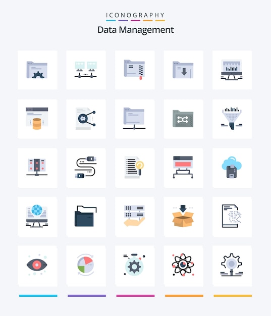 Vector gratuito creative data management 25 paquete de iconos planos, como la carpeta de descarga de la carpeta de la computadora beat