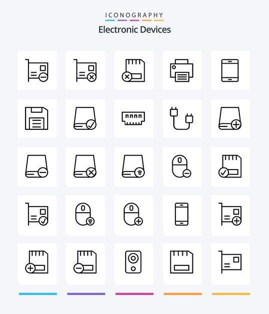 Creative Devices 25 paquete de iconos de esquema, como gadgets, computadoras, hardware, impresoras, gadgets