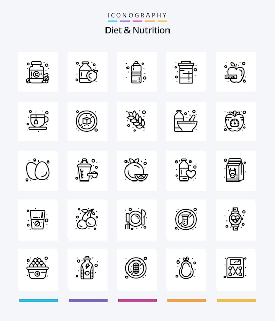 Creative Diet And Nutrition 25 Paquete de iconos de contorno como dieta agua fitness salud soda dieta