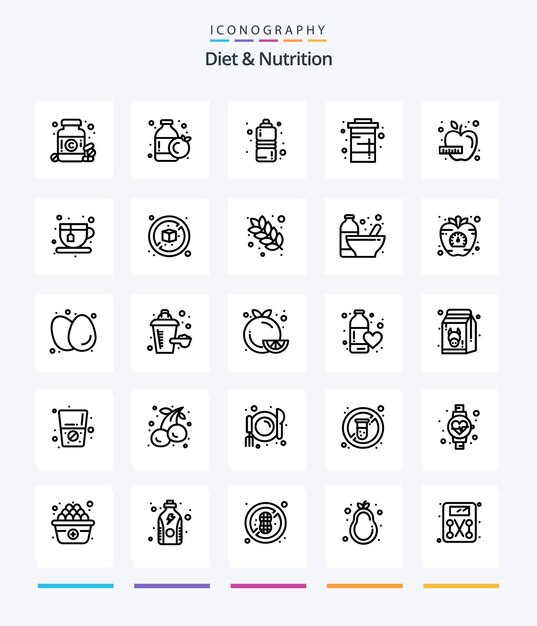 Creative Diet And Nutrition 25 Paquete de iconos de contorno como dieta agua fitness salud soda dieta