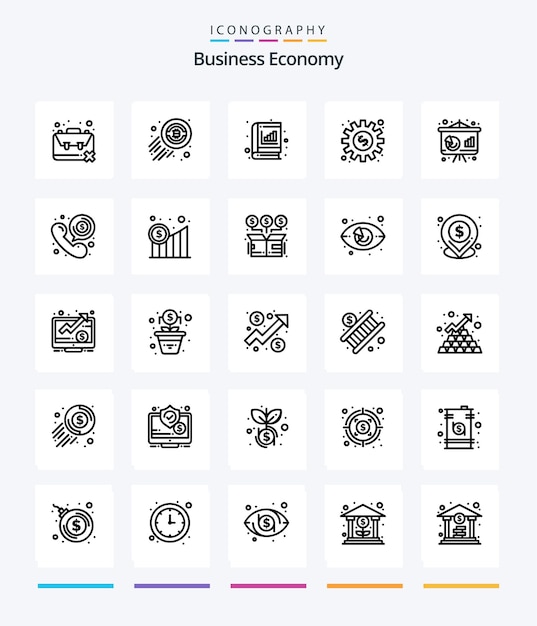 Vector gratuito creative economy 25 paquete de iconos de contorno, como el gráfico de dólar de economía de equipo de trabajo