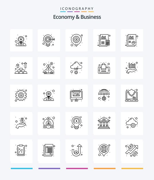 Creative Economy And Business 25 Paquete de iconos de contorno, como contabilidad de documentos de accesibilidad de finanzas de documentos