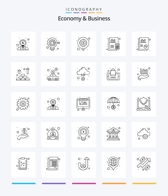 Creative Economy And Business 25 Paquete de iconos de contorno, como contabilidad de documentos de accesibilidad de finanzas de documentos