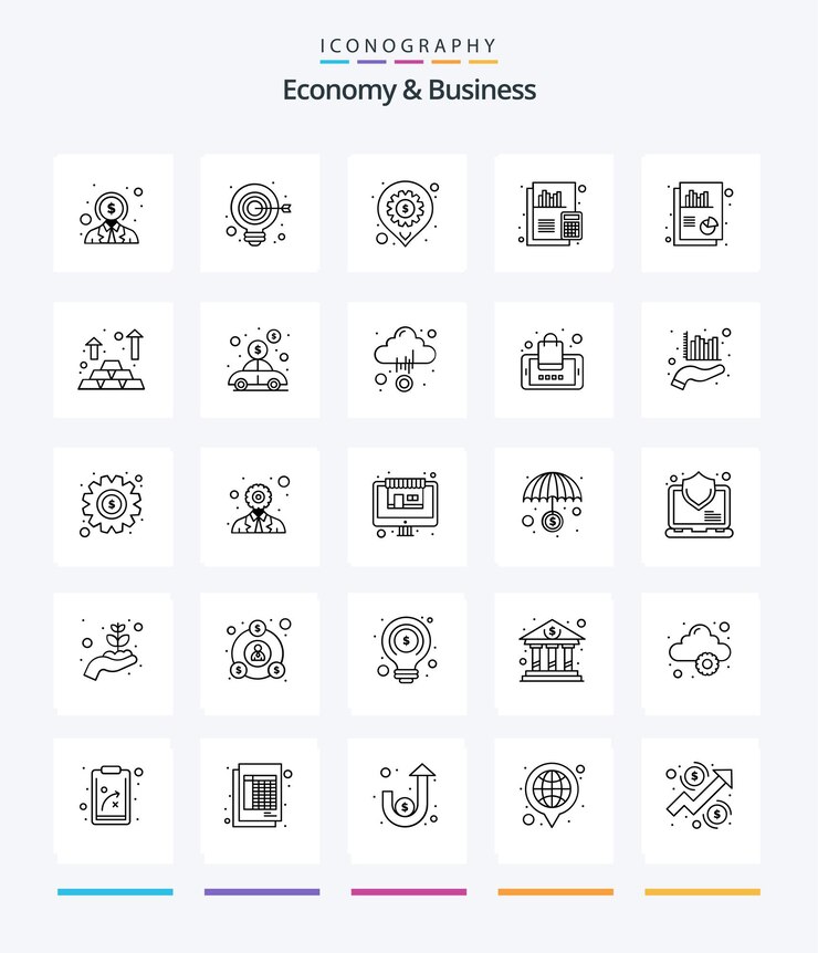 Creative Economy And Business 25 Paquete de iconos de contorno, como contabilidad de documentos de accesibilidad de finanzas de documentos