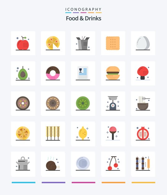 Creative Food Drinks 25 Paquete de iconos planos como huevo para cocinar comida comida bebidas