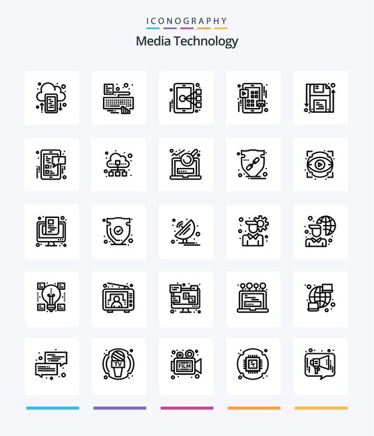 Creative Media Technology 25 Paquete de iconos de contorno, como guarder play cell ui grid