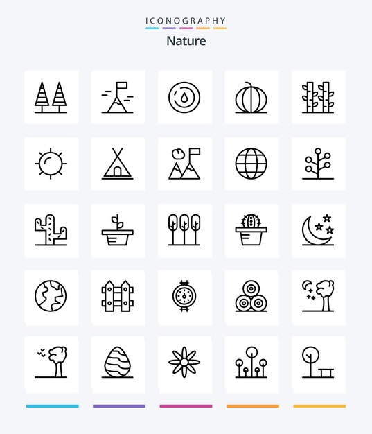 Creative Nature 25 paquete de iconos de contorno como la salud de las plantas de energía de calabaza de bambú