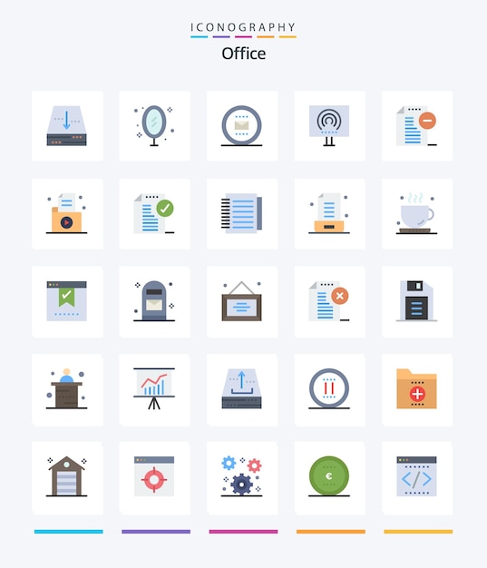 Vector gratuito creative office 25 paquete de iconos planos, como la oficina de señales, la reflexión, la secretaria de escritorio