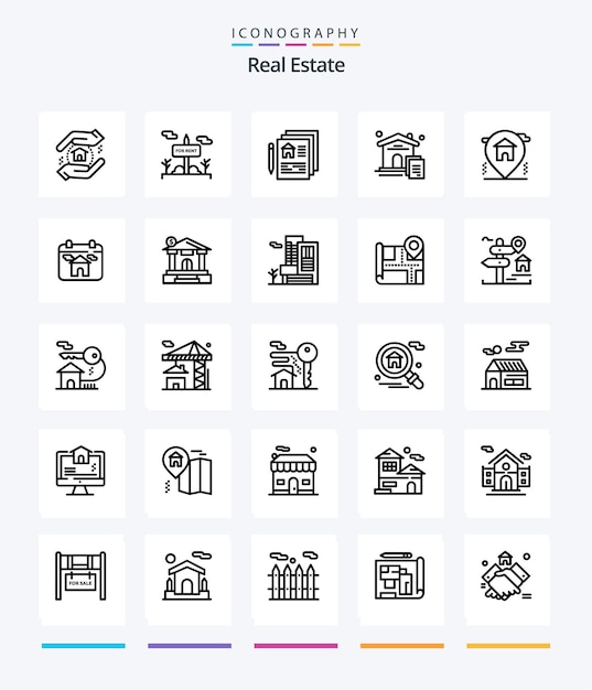 Creative Real Estate 25 paquete de iconos de contorno, como documento de casa en alquiler