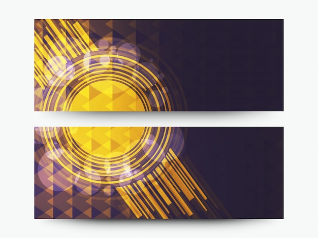 Creative sitio web encabezados o banners conjunto con elementos geométricos de alta tecnología abstracta.