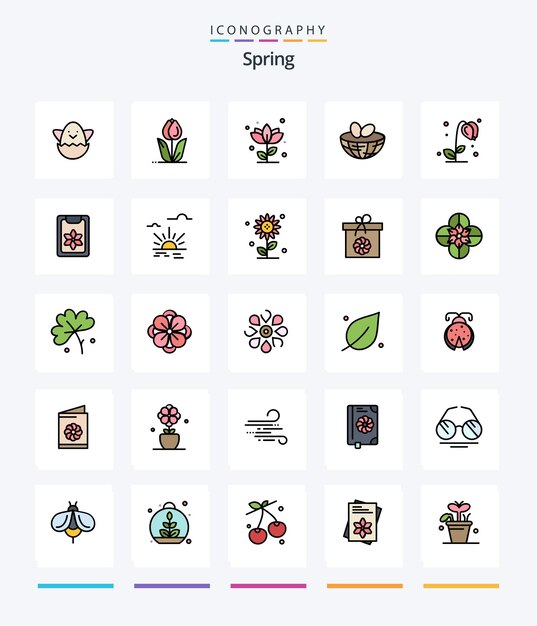 Creative Spring 25 Line Filled icon pack como portapapeles primavera huevos naturaleza sol flor