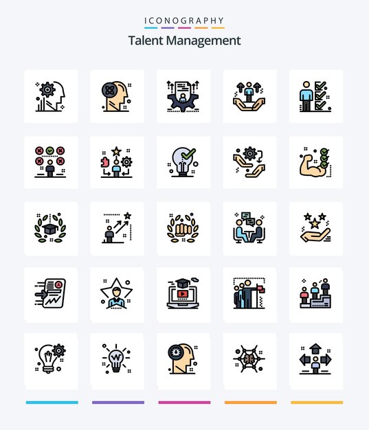 Creative Talent Management Paquete de iconos llenos de 25 líneas, como la solución de usuario man, configurar el perfil