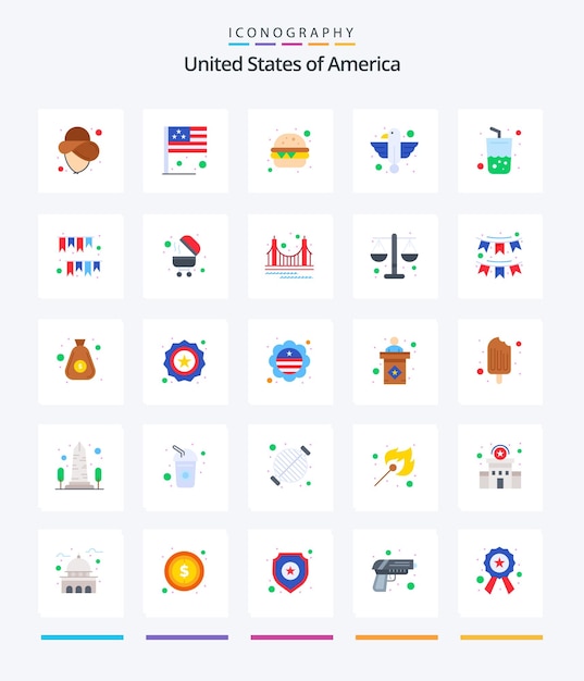 Creative usa 25 paquete de iconos planos, como el pájaro del estado de comida rápida de vidrio de verano