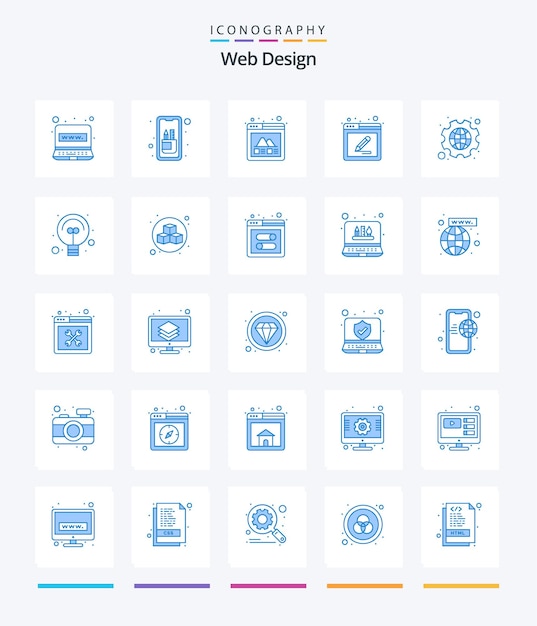 Creative Web Design 25 Paquete de iconos azules como herramientas cog herramientas de edición diseño de edición