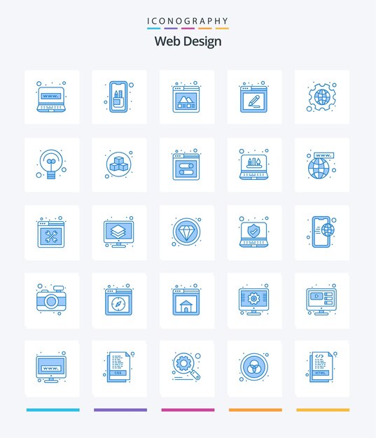 Creative Web Design 25 Paquete de iconos azules como herramientas cog herramientas de edición diseño de edición