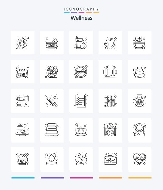 Creative Wellness 25 Paquete de iconos de contorno, como moler la salud de la fruta del platillo del corazón