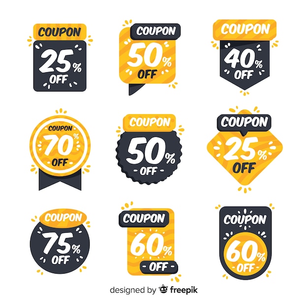 Vector gratuito creativo conjunto de etiquetas de cupón de rebajas