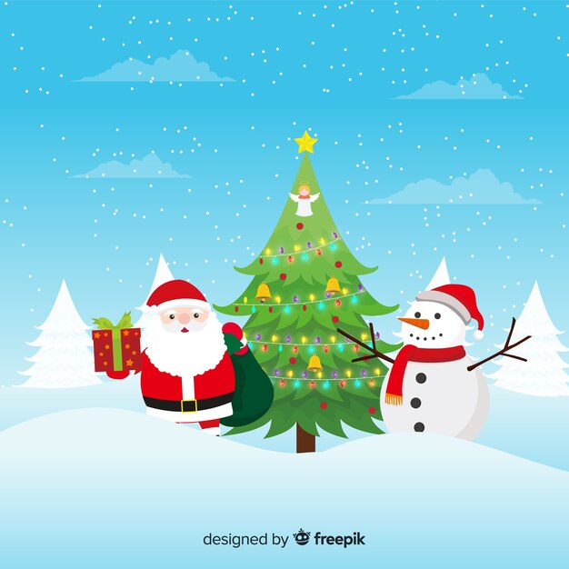 Creativo fondo de navidad en diseño flat