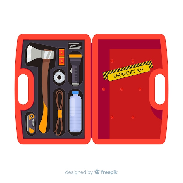 Vector gratuito creativo kit de emergencia flat