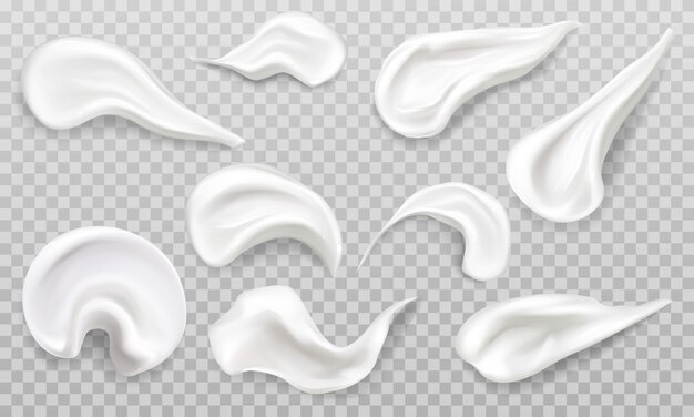 Crema blanca frotis swatch set. Cosméticos belleza productos para el cuidado de la piel trazos.