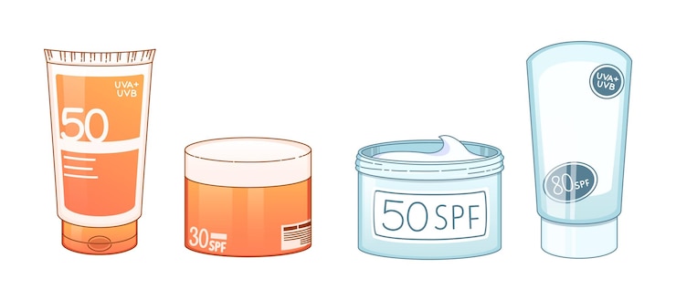 Vector gratuito crema protectora solar en un tubo y un frasco de plástico