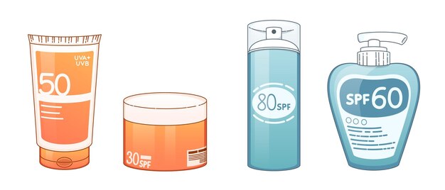 Crema protectora solar en un tubo y un frasco de plástico